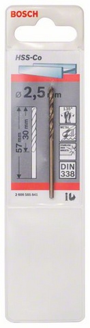 Průměr (D) 2,5 mm, Pracovní délka (L1) 30 mm, Celková délka (L2) 57 mm
