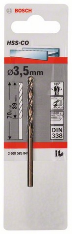 Průměr (D) 3,5 mm, Pracovní délka (L1) 39 mm, Celková délka (L2) 70 mm 