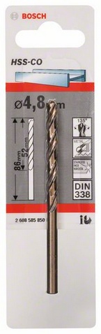 Průměr (D) 4,8 mm, Pracovní délka (L1) 52 mm, Celková délka (L2) 86 mm 